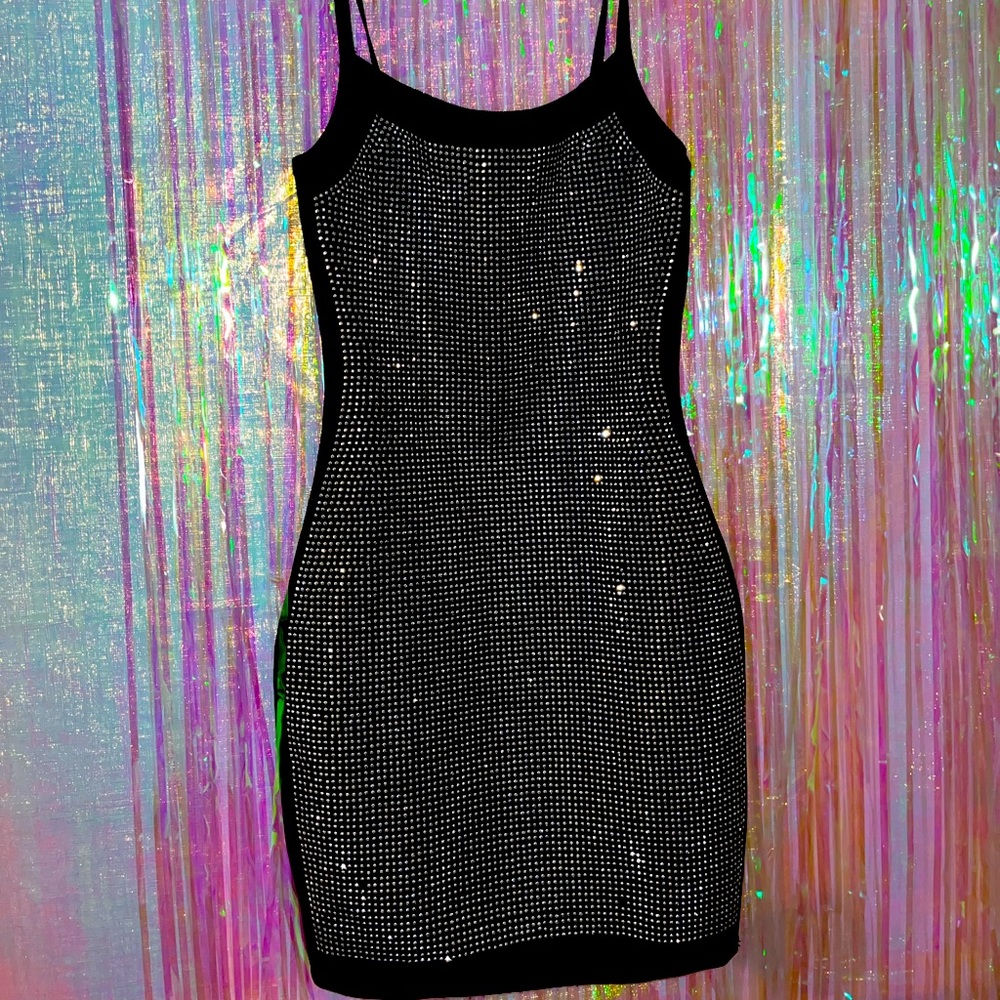 Beautiful black rhinestone mini dress